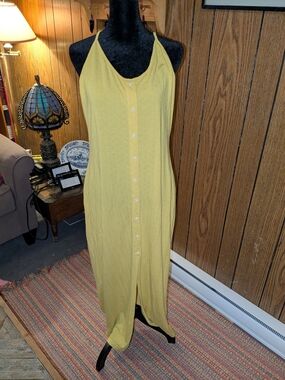 Yellow Button-Front Halter Maxi Dress